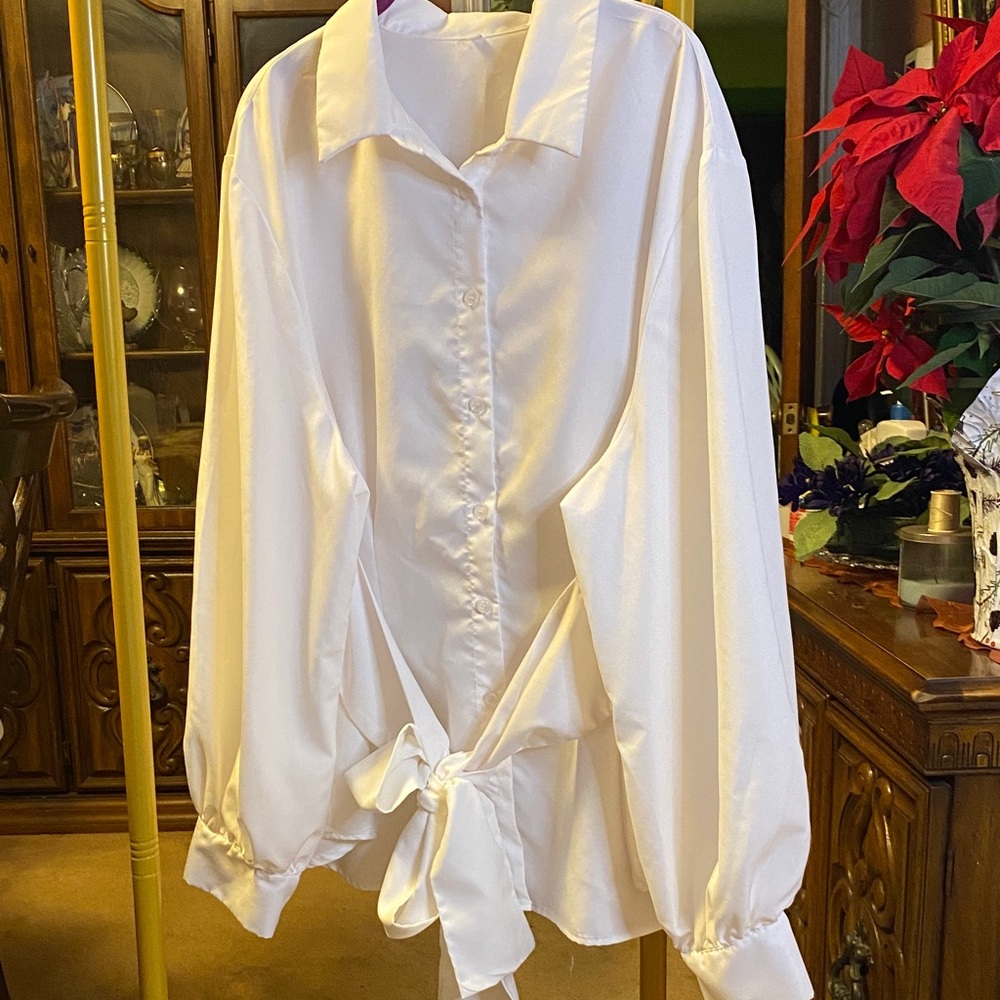 SHEIN White Button Down Shirt with Tie Detail